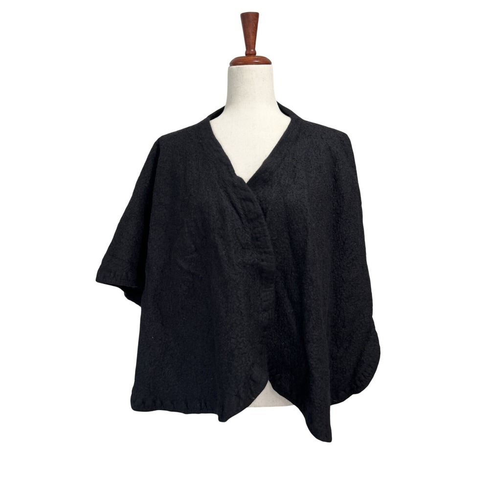 Cuyana Baby Alpaca Draped Shawl Size Regular Black Textured Woven Wool Scarf